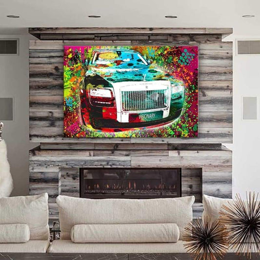 VISIONARY Rolls Royce - Framed Canvas Painting Wall Art Office Decor, large modern pop artwork for home or office, Entrepreneur Inspirational and motivational Quotes on Canvas great for man cave or home. Perfect for Artwork Addicts. Made in USA, FREE Shipping.
