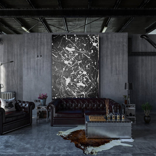 White Splatter On Black Abstract - Framed Canvas Painting Wall Art Office Decor, large modern pop artwork for home or office, Entrepreneur Inspirational and motivational Quotes on Canvas great for man cave or home. Perfect for Artwork Addicts. Made in USA, FREE Shipping.