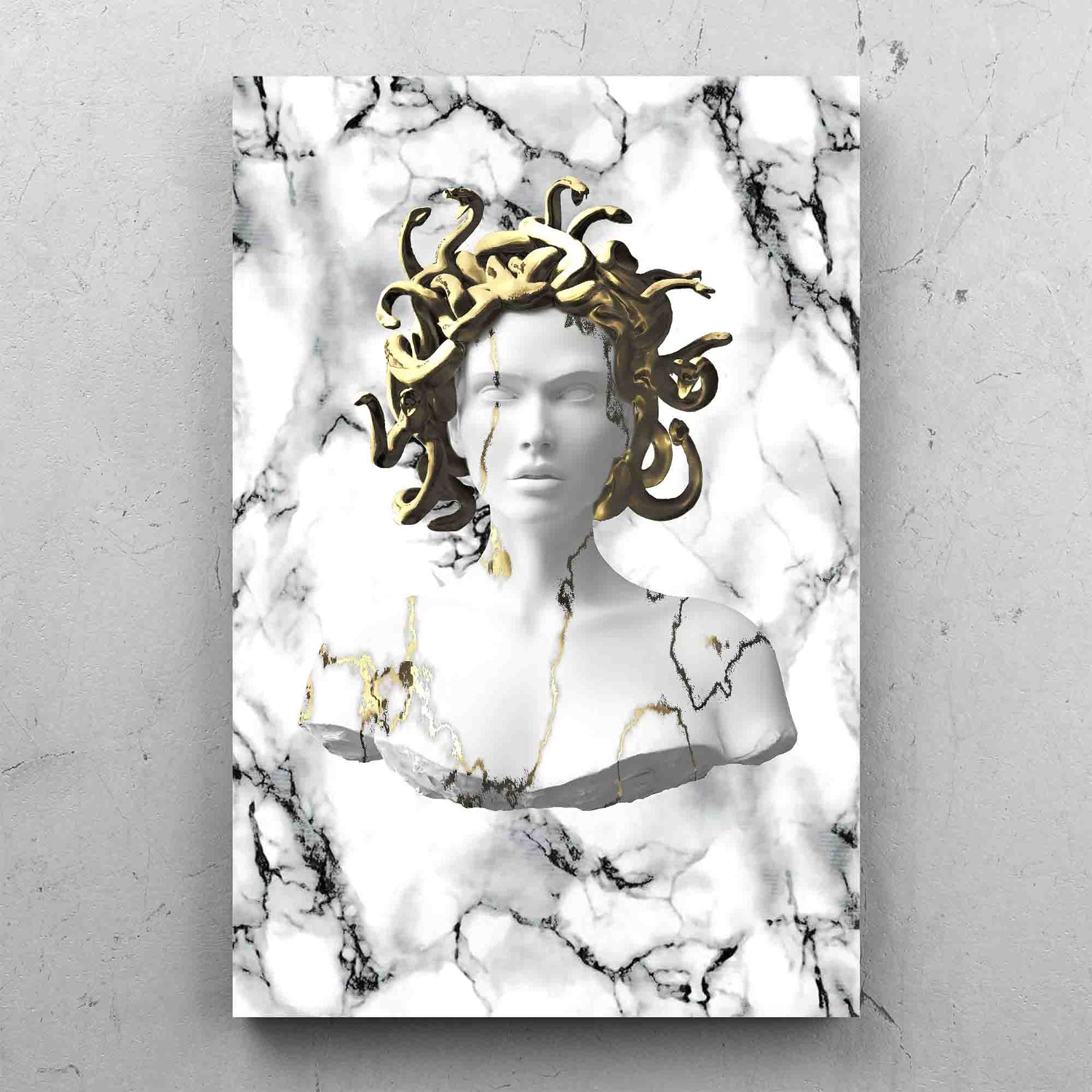 Golden Medusa White Marble