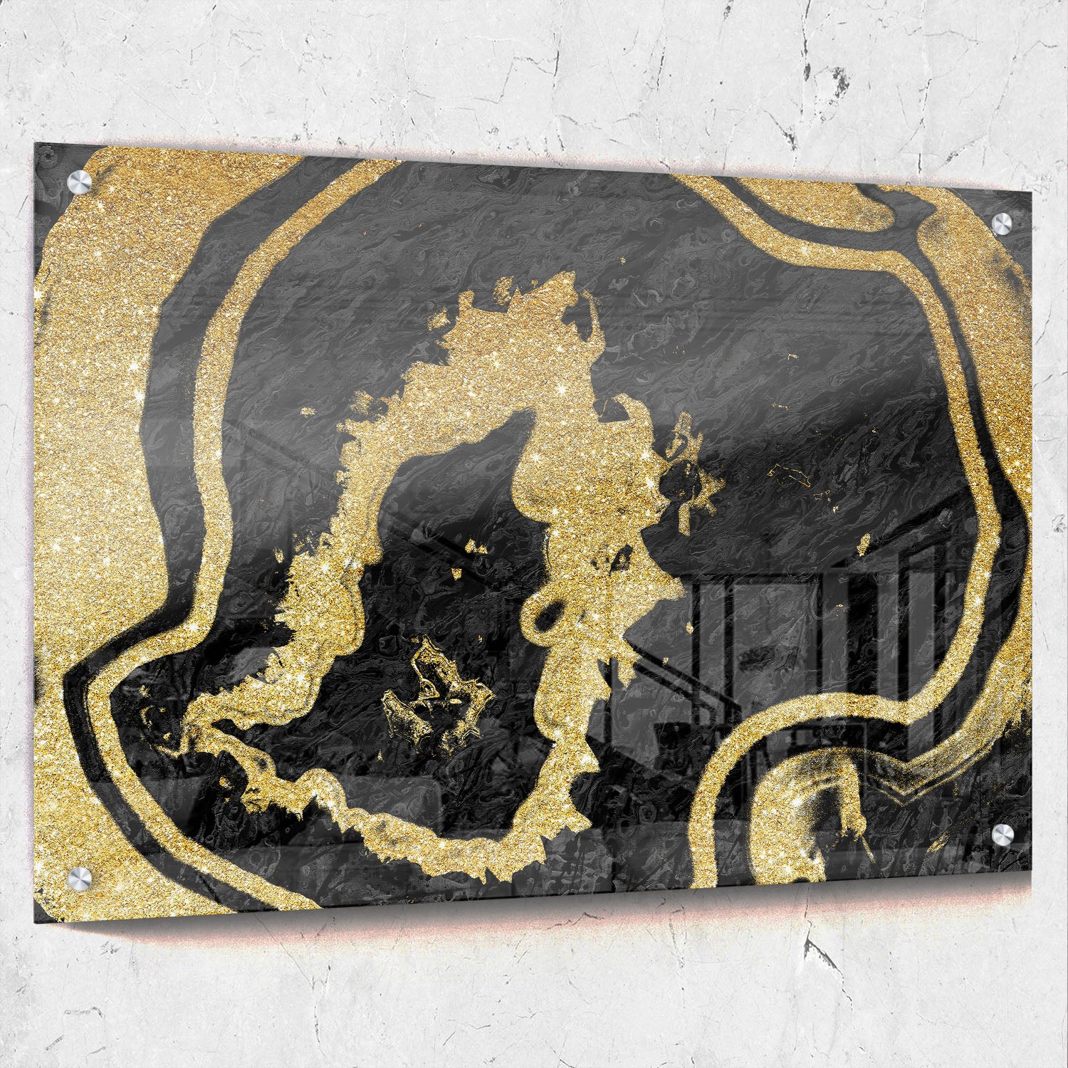 Modern Abstract Painted Black And MetAli Inspiredc Gold
