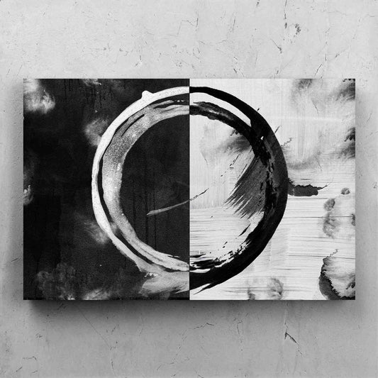 Circular Brush Stroke Black White Abstract